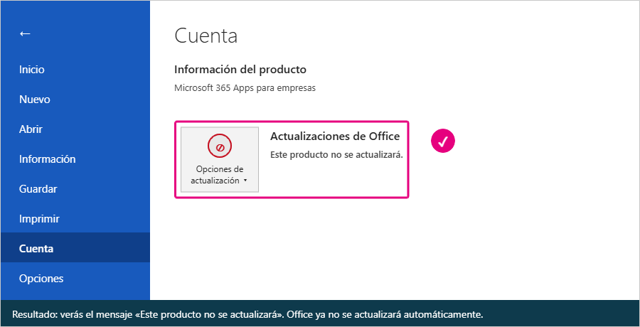 Word: mensaje Este producto no se actualizará